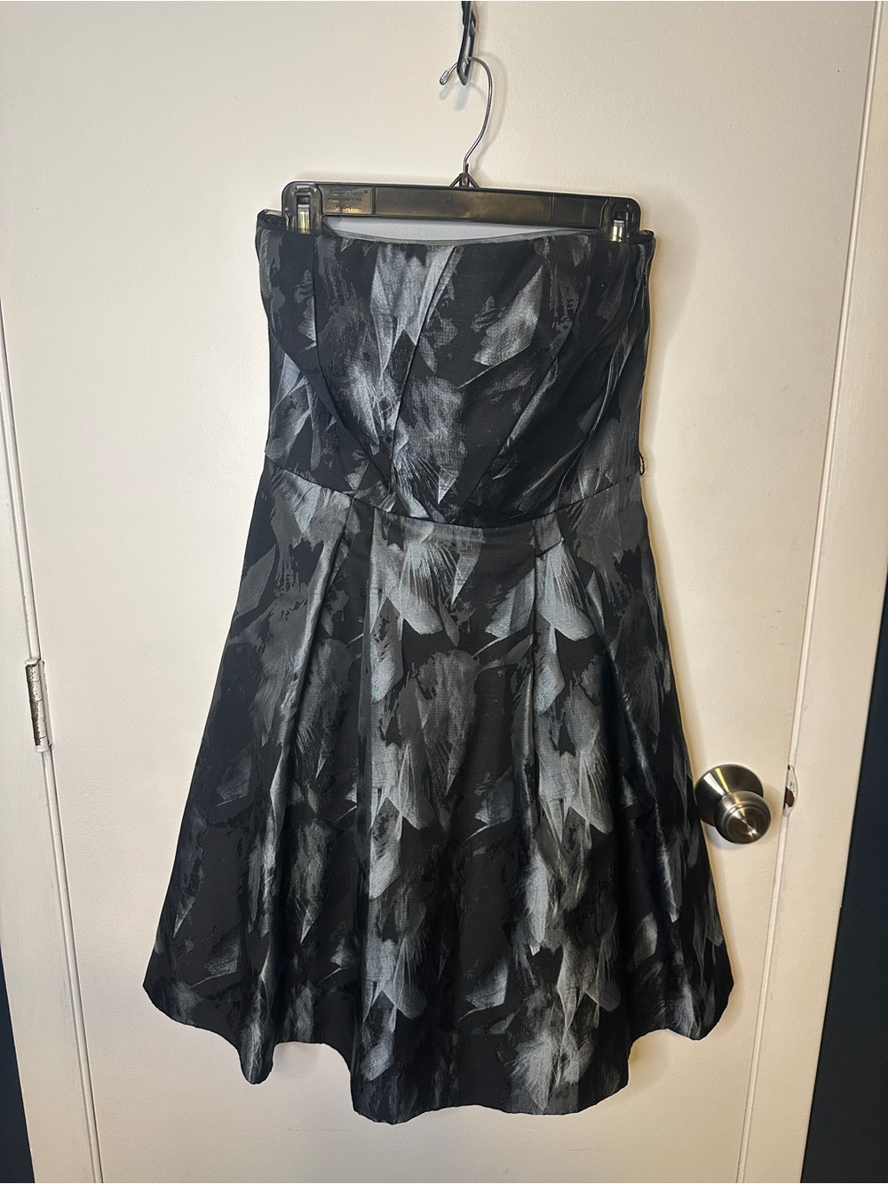 White House Black Market Black and Gray Strapless Fit-and-Flare Dress